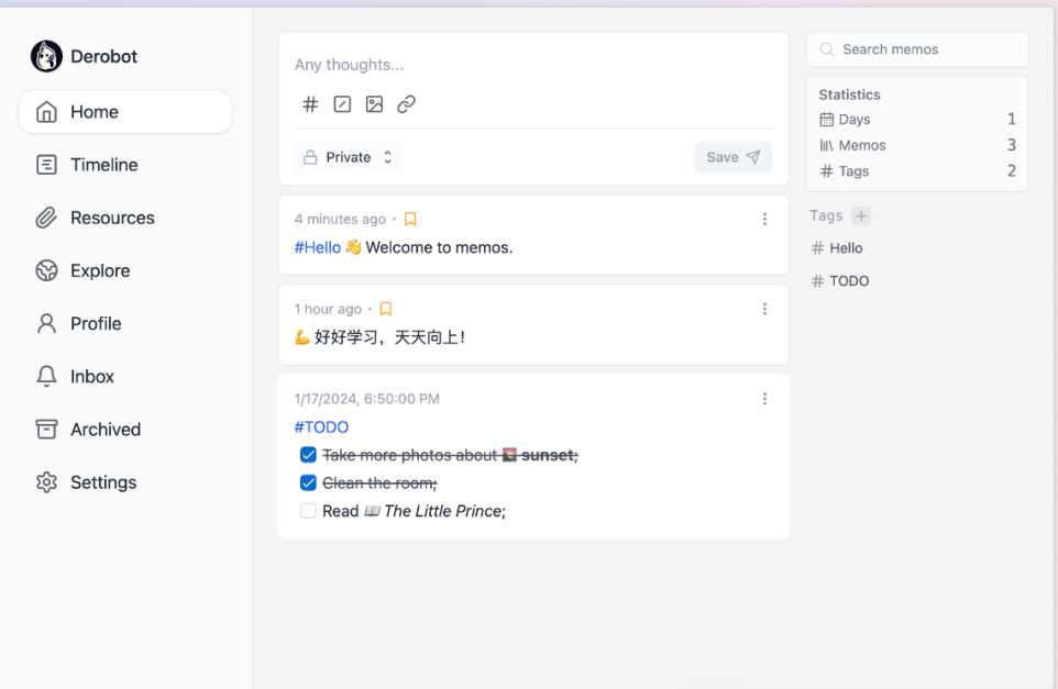 搭建一个你的简约时尚备忘录 : memos
